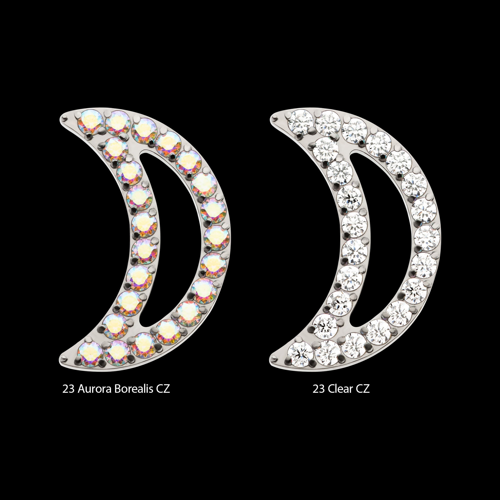 Cut Out Crescent Moon with Pave Set Clustered CZ Flatback Stud Earring / Nosering - CZ in Titanium