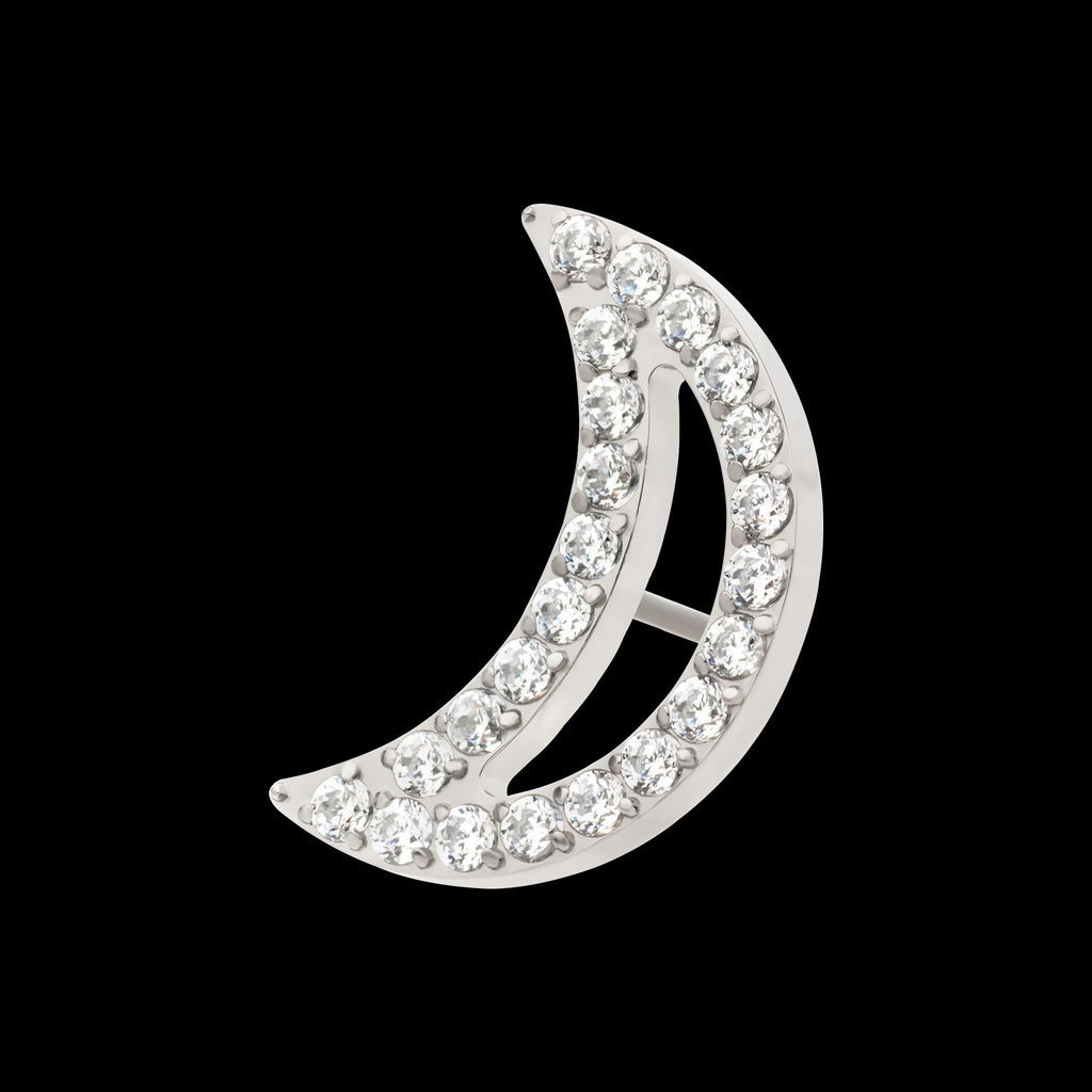 Cut Out Crescent Moon with Pave Set Clustered CZ Flatback Stud Earring / Nosering - CZ in Titanium