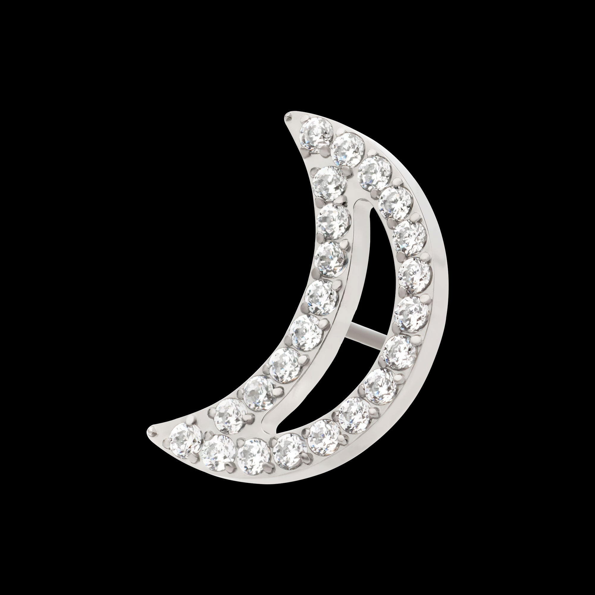 Cut Out Crescent Moon with Pave Set Clustered CZ Flatback Stud Earring / Nosering - CZ in Titanium