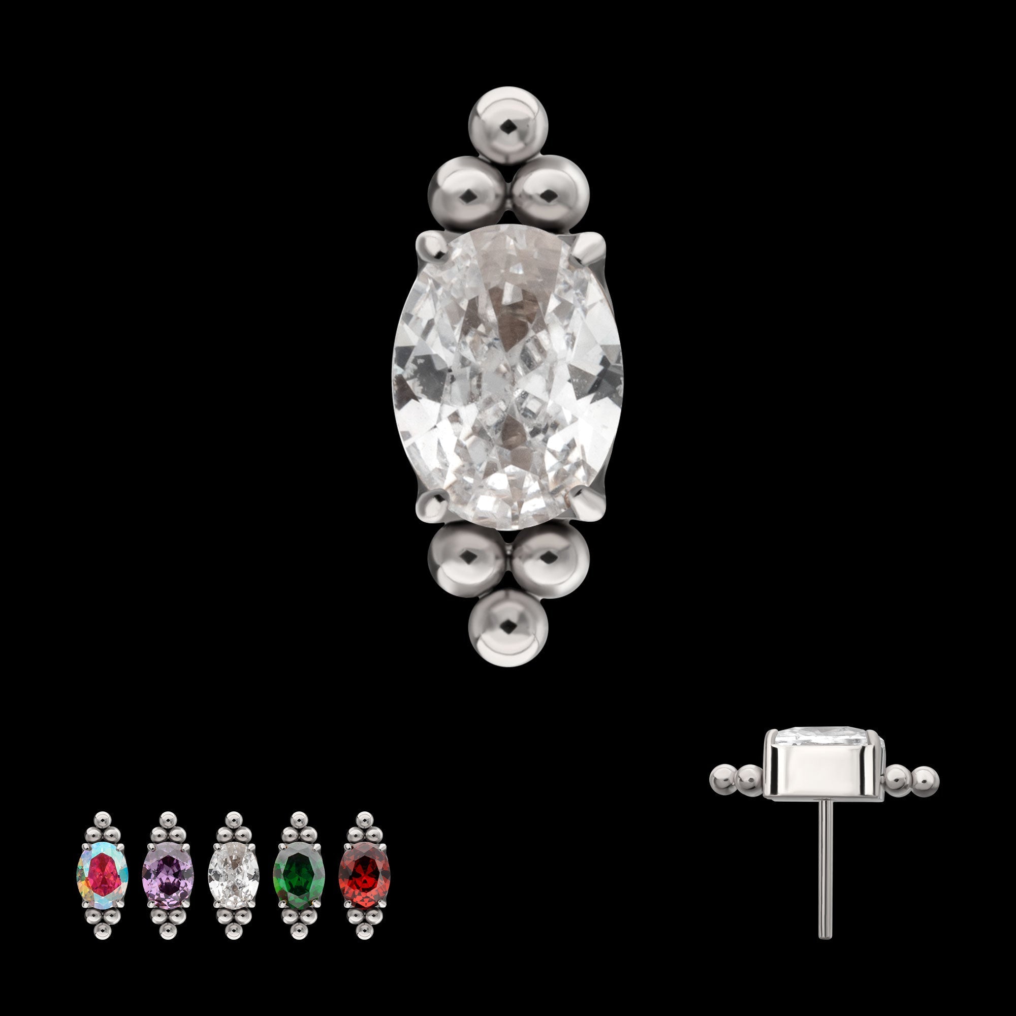 Nova Oval Prong-Set Gem Threadless Earring / Nosering – Titanium