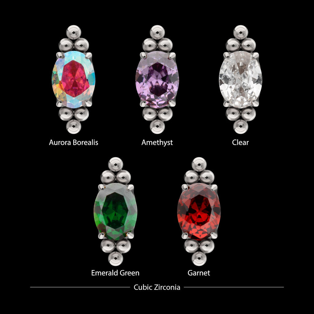 Nova Oval Prong-Set Gem Threadless Earring / Nosering – Titanium