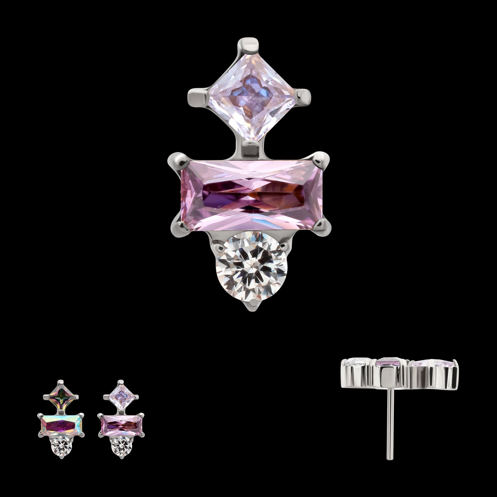 Astra Cluster Prong-Set Gem Threadless Earring / Nosering – Titanium