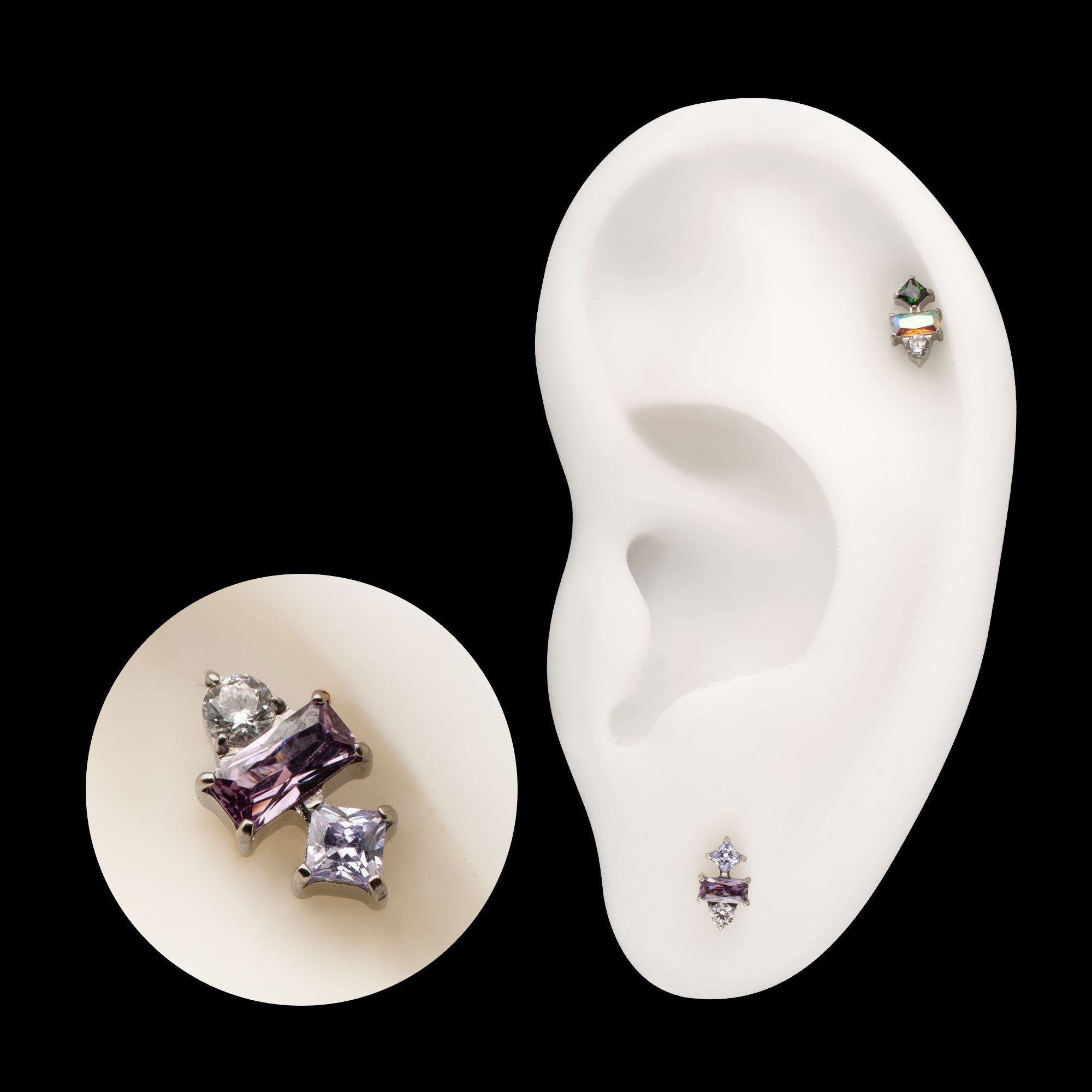 Astra Cluster Prong-Set Gem Threadless Earring / Nosering – Titanium
