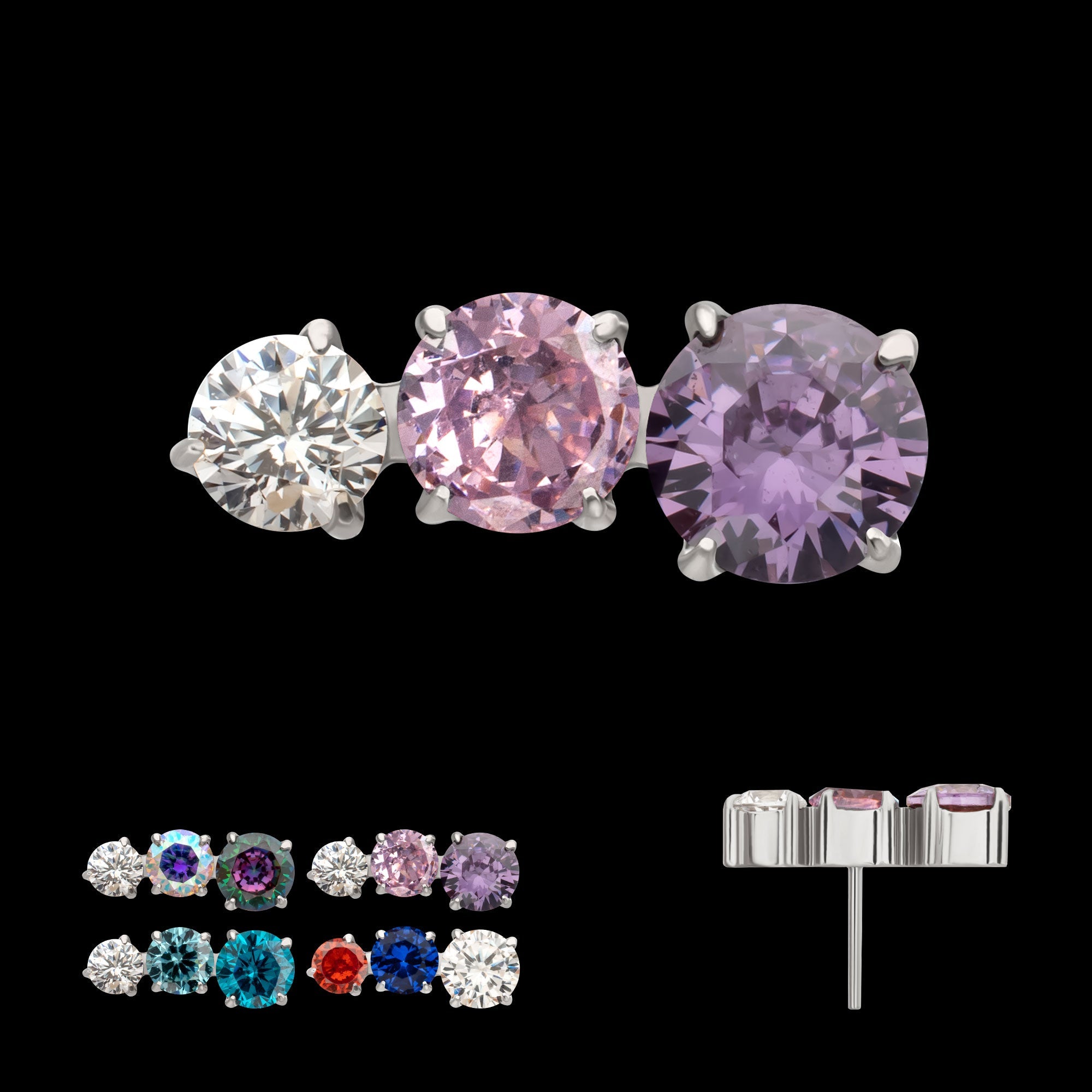Radiant Arc Prong-Set Gem Threadless Earring / Nosering – Titanium