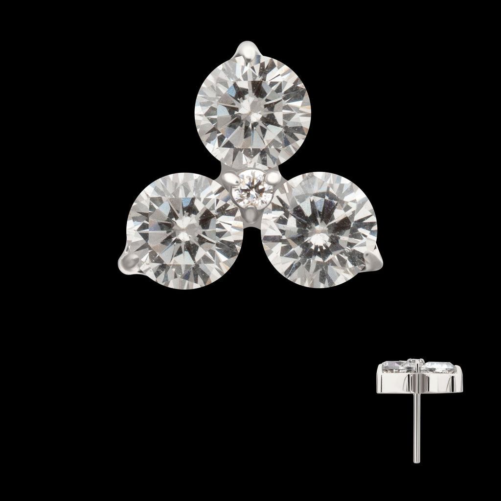 Trinity Prong-Set Gem Threadless Earring / Nosering – Titanium