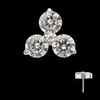 Trinity Prong-Set Gem Threadless Earring / Nosering – Titanium