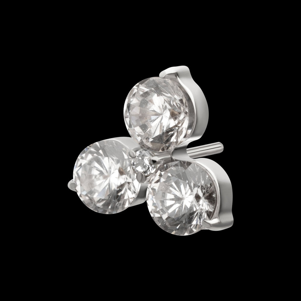 Trinity Prong-Set Gem Threadless Earring / Nosering – Titanium