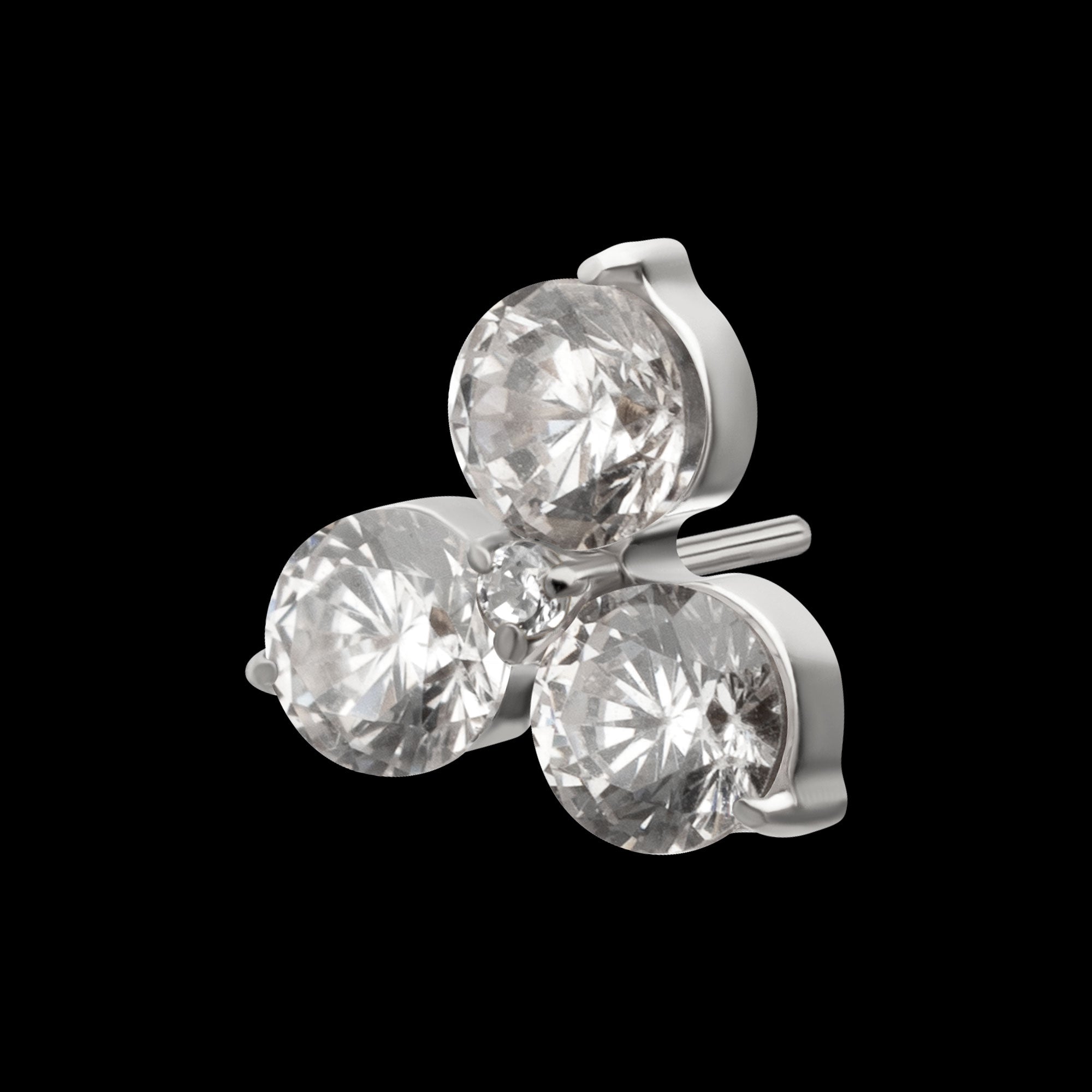 Trinity Prong-Set Gem Threadless Earring / Nosering – Titanium