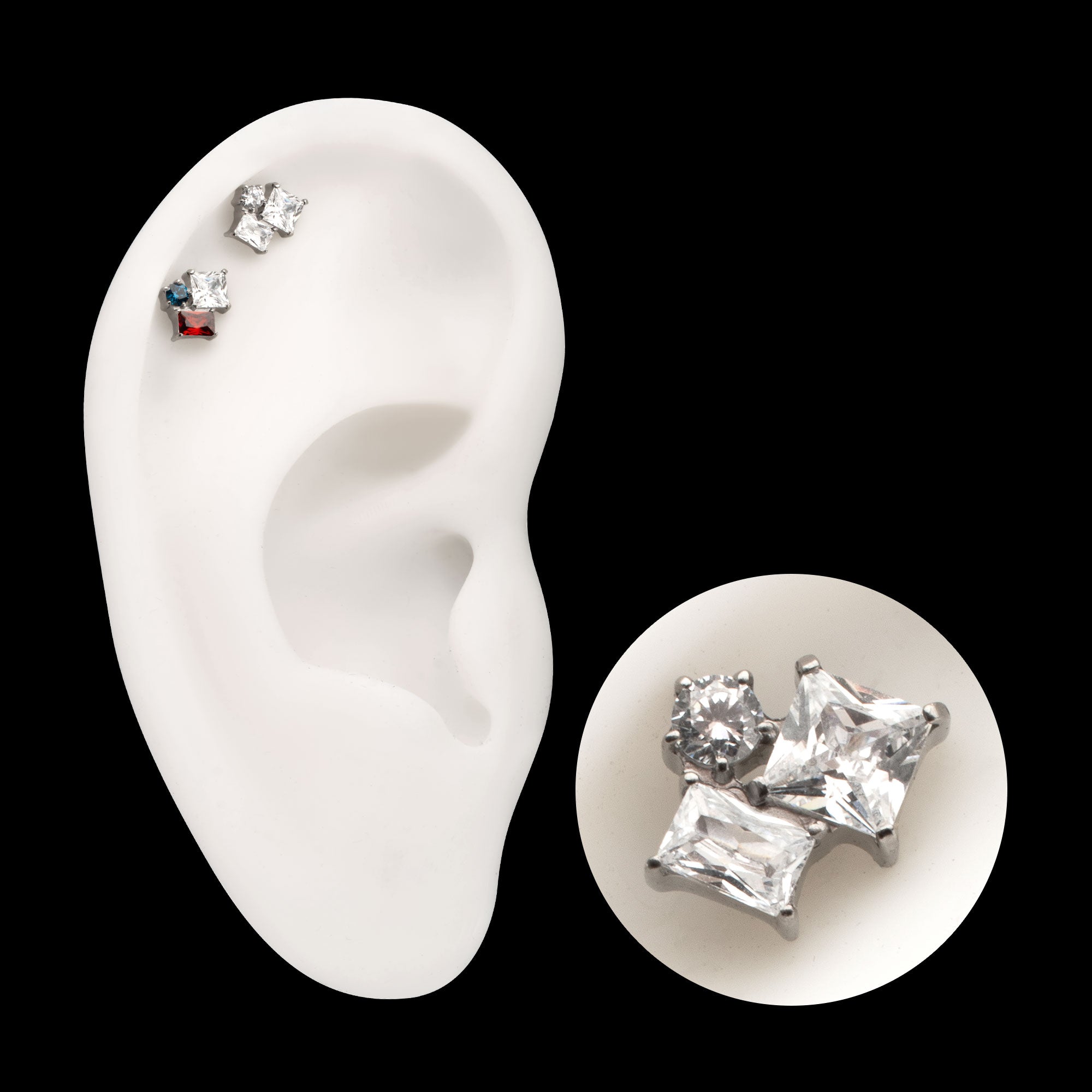 Lustre Cluster Prong-Set Gem Threadless Earring / Nosering – Titanium
