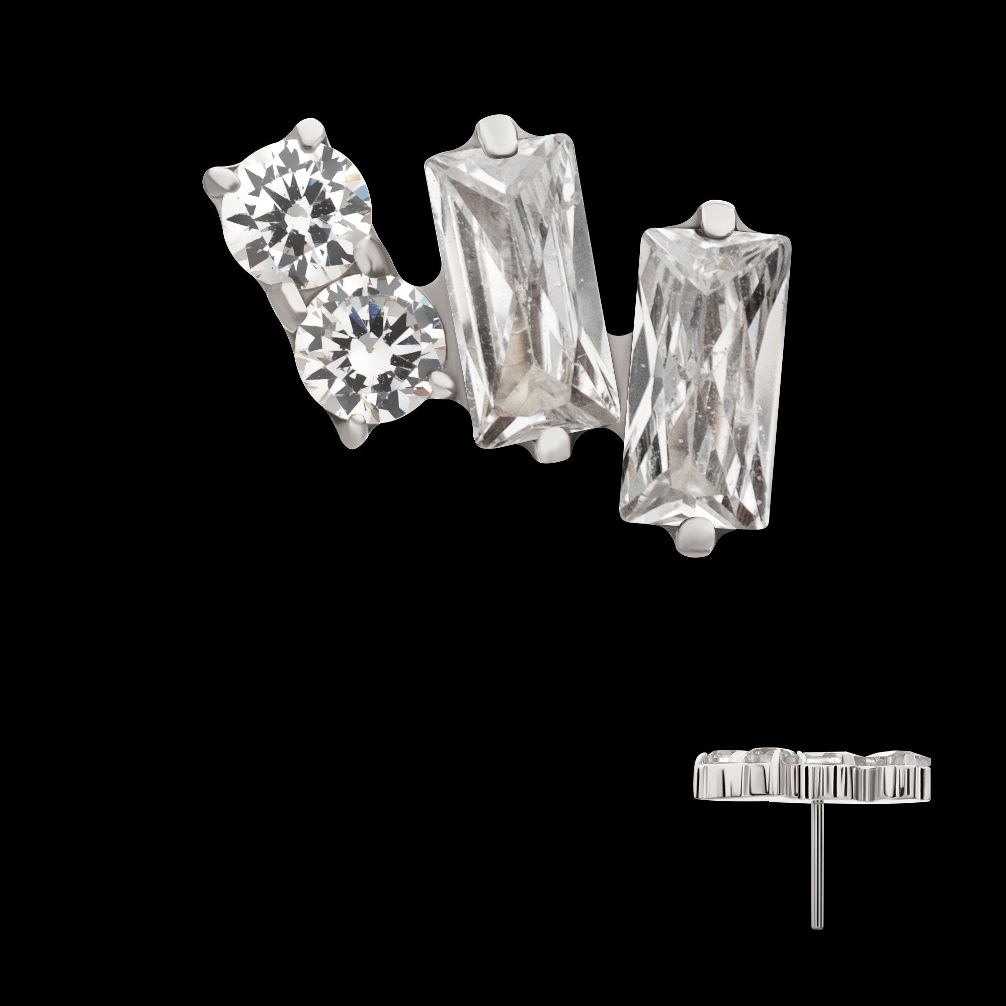 Eclat Cluster Prong-Set Gem Threadless Earring / Nosering – Platinum PVD Titanium