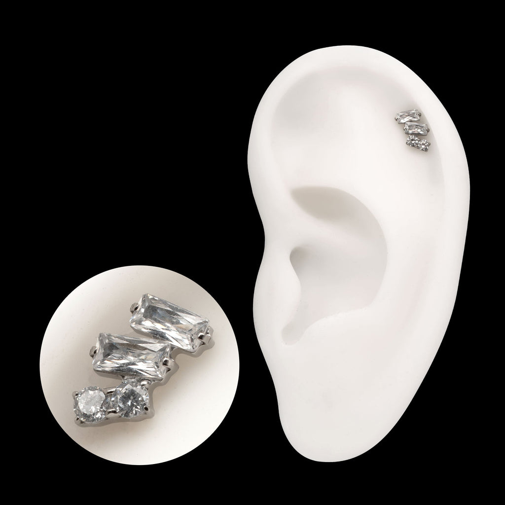 Eclat Cluster Prong-Set Gem Threadless Earring / Nosering – Platinum PVD Titanium