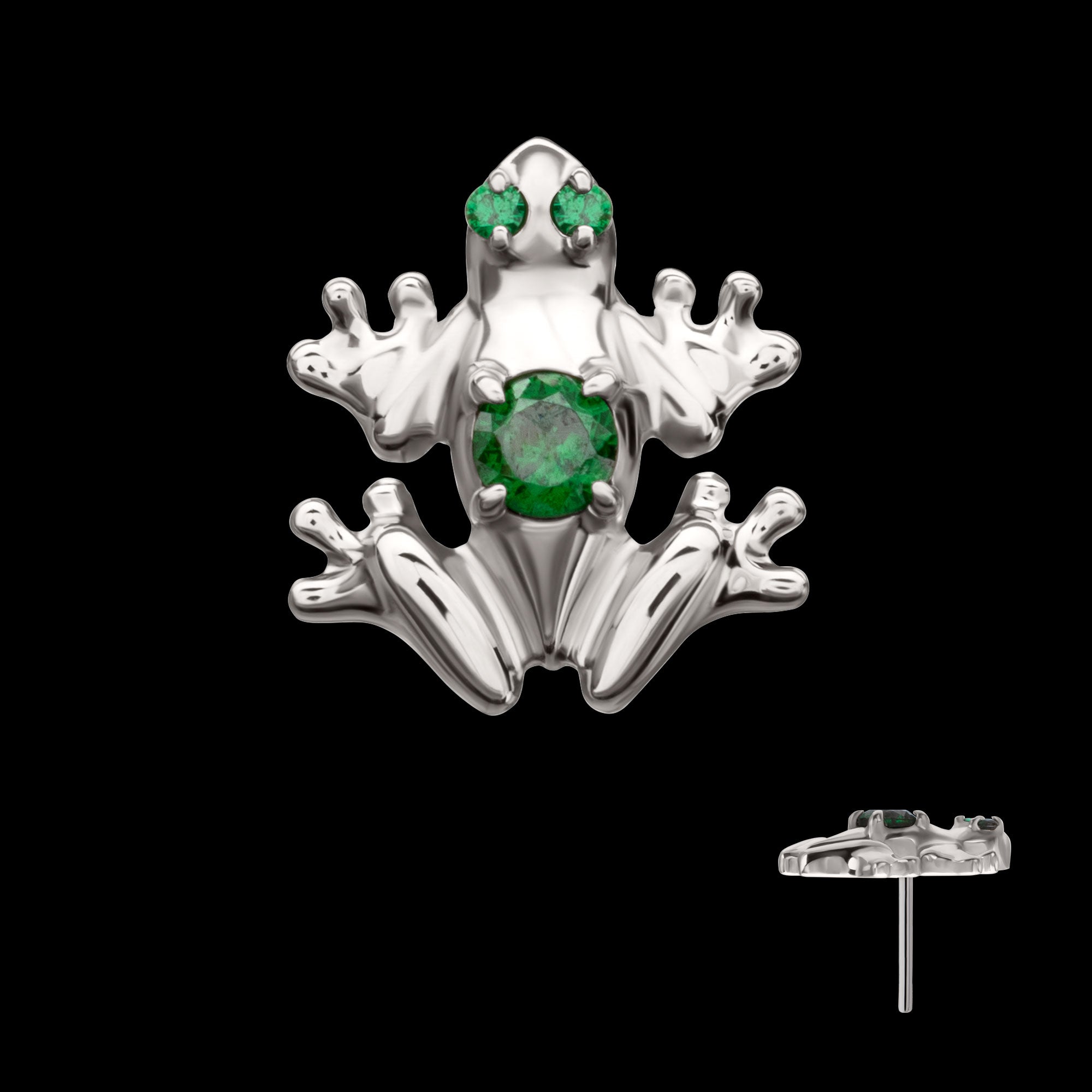 Frog with Prong Set CZ Gem Flatback Stud Earring / Nosering - CZ in Titanium
