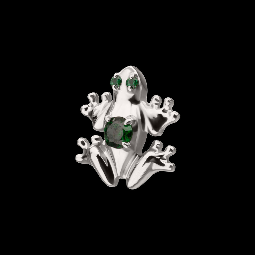 Frog with Prong Set CZ Gem Flatback Stud Earring / Nosering - CZ in Titanium