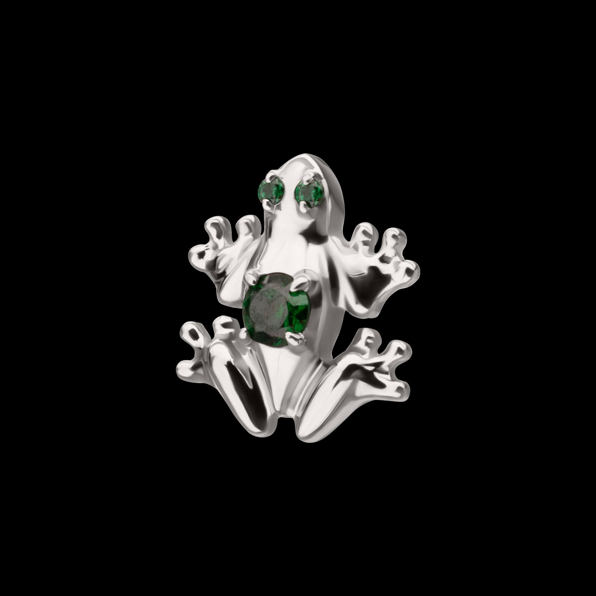 Frog with Prong Set CZ Gem Flatback Stud Earring / Nosering - CZ in Titanium