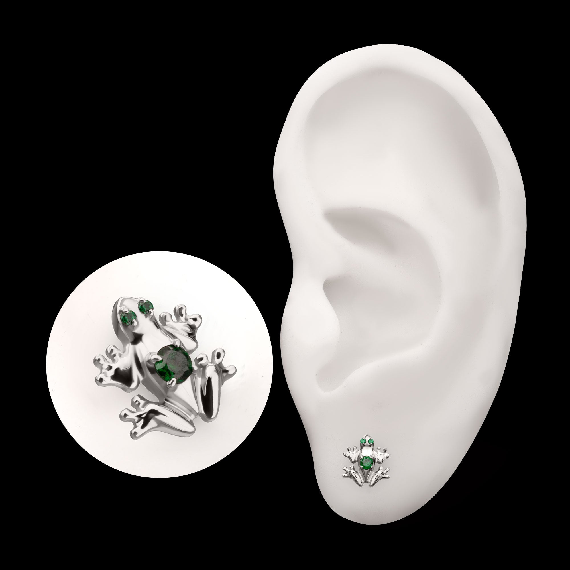 Frog with Prong Set CZ Gem Flatback Stud Earring / Nosering - CZ in Titanium