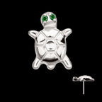 Turtle with Prong Set CZ Gem Eyes Flatback Stud Earring / Nosering - CZ in Titanium