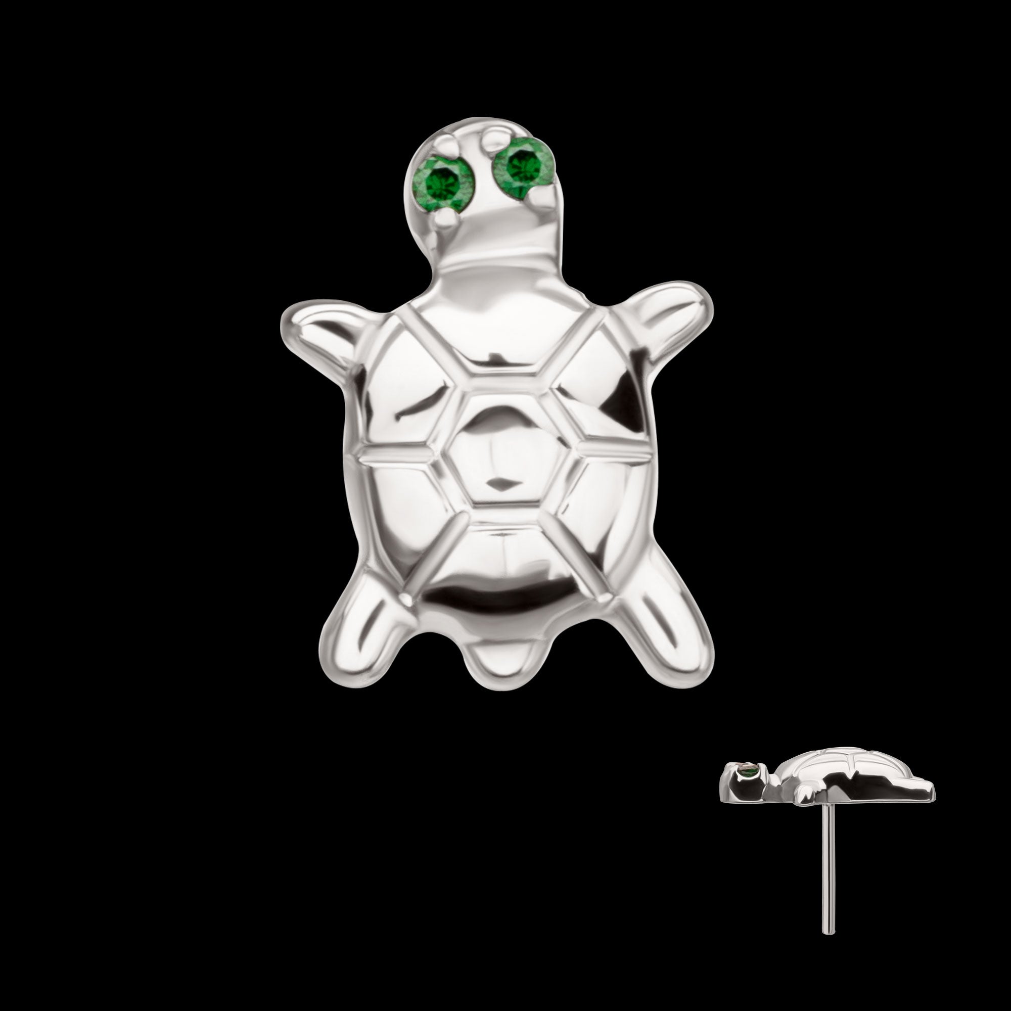 Turtle with Prong Set CZ Gem Eyes Flatback Stud Earring / Nosering - CZ in Titanium
