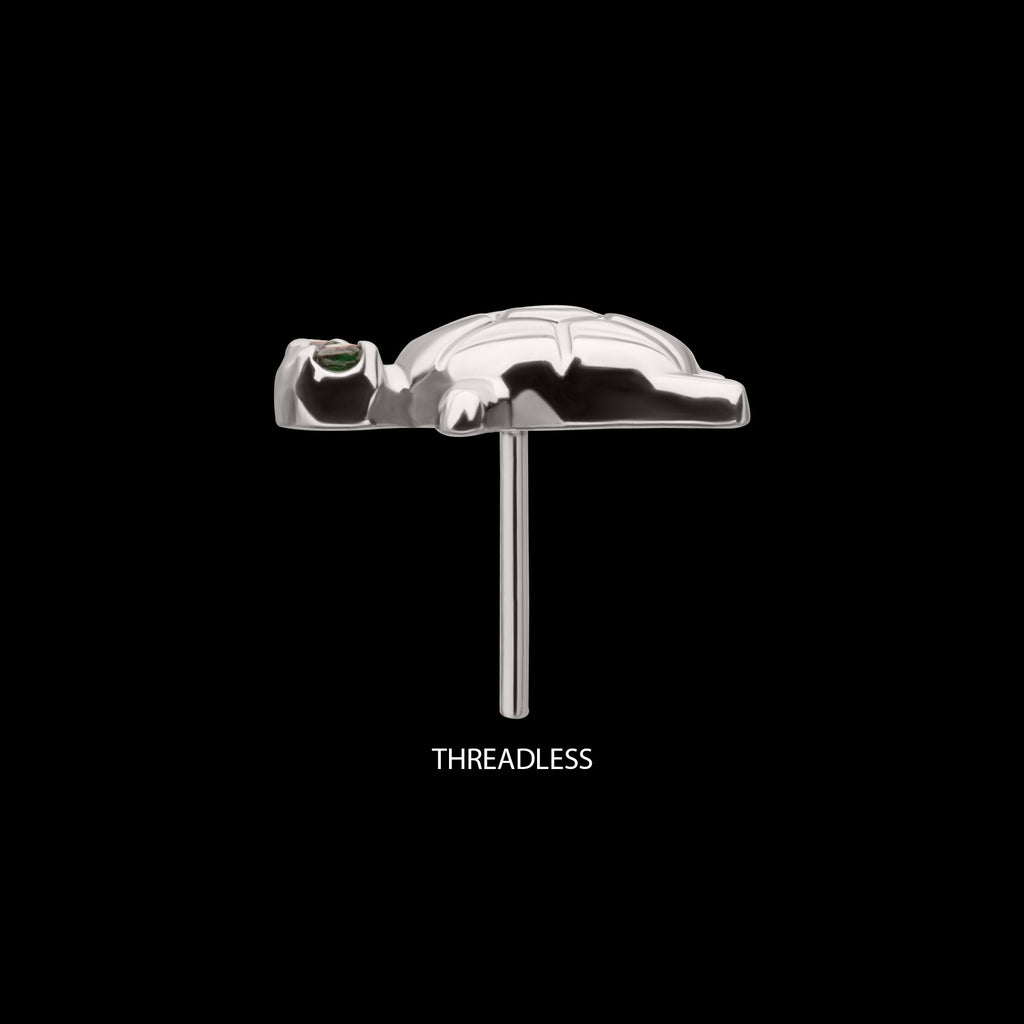 Turtle with Prong Set CZ Gem Eyes Flatback Stud Earring / Nosering - CZ in Titanium
