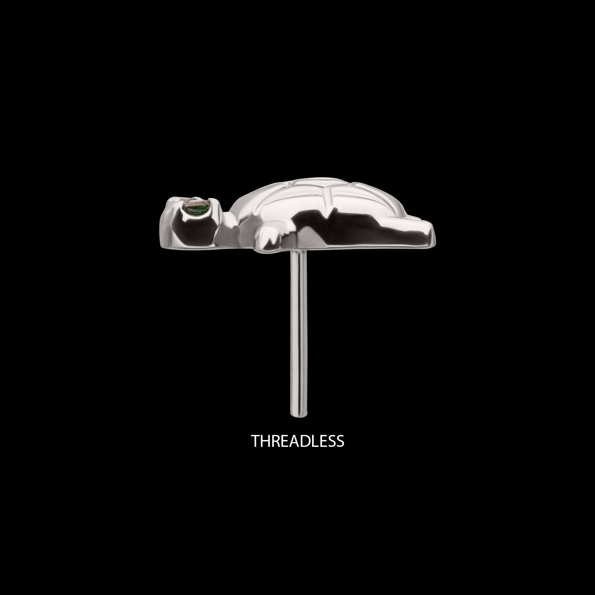 Turtle with Prong Set CZ Gem Eyes Flatback Stud Earring / Nosering - CZ in Titanium