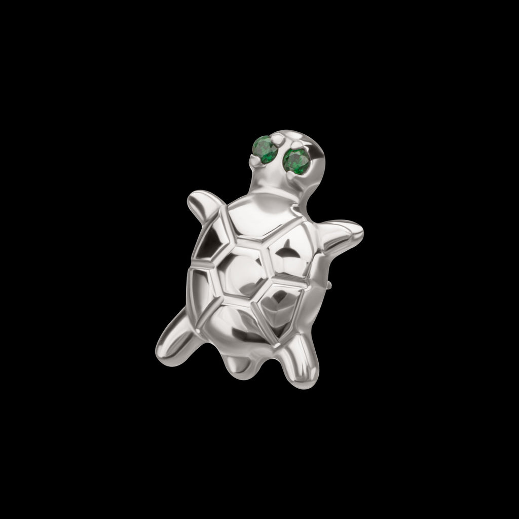 Turtle with Prong Set CZ Gem Eyes Flatback Stud Earring / Nosering - CZ in Titanium
