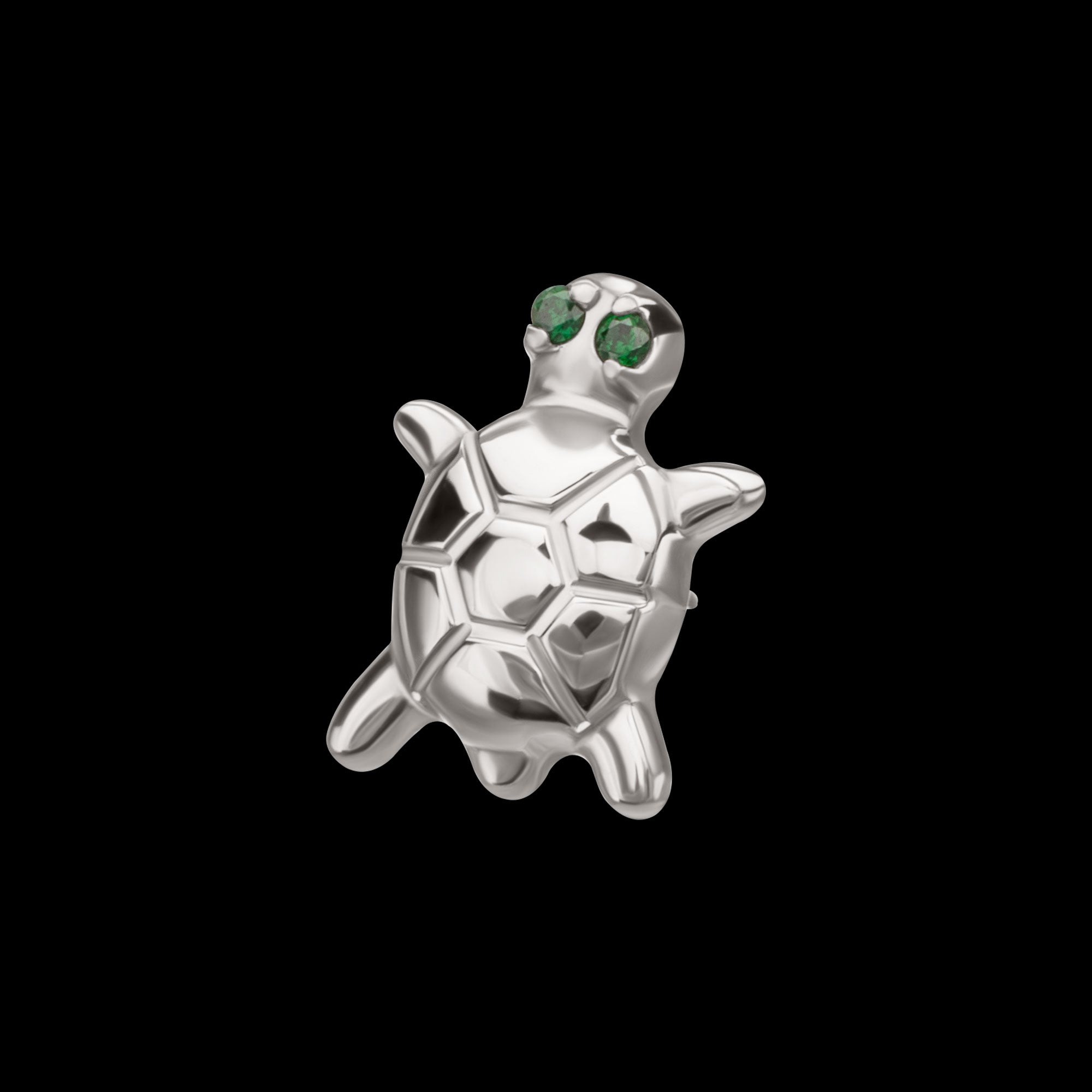Turtle with Prong Set CZ Gem Eyes Flatback Stud Earring / Nosering - CZ in Titanium