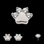 Prong Set CZ 4-Cluster Paw Flatback Stud Earring / Nosering - CZ in Titanium