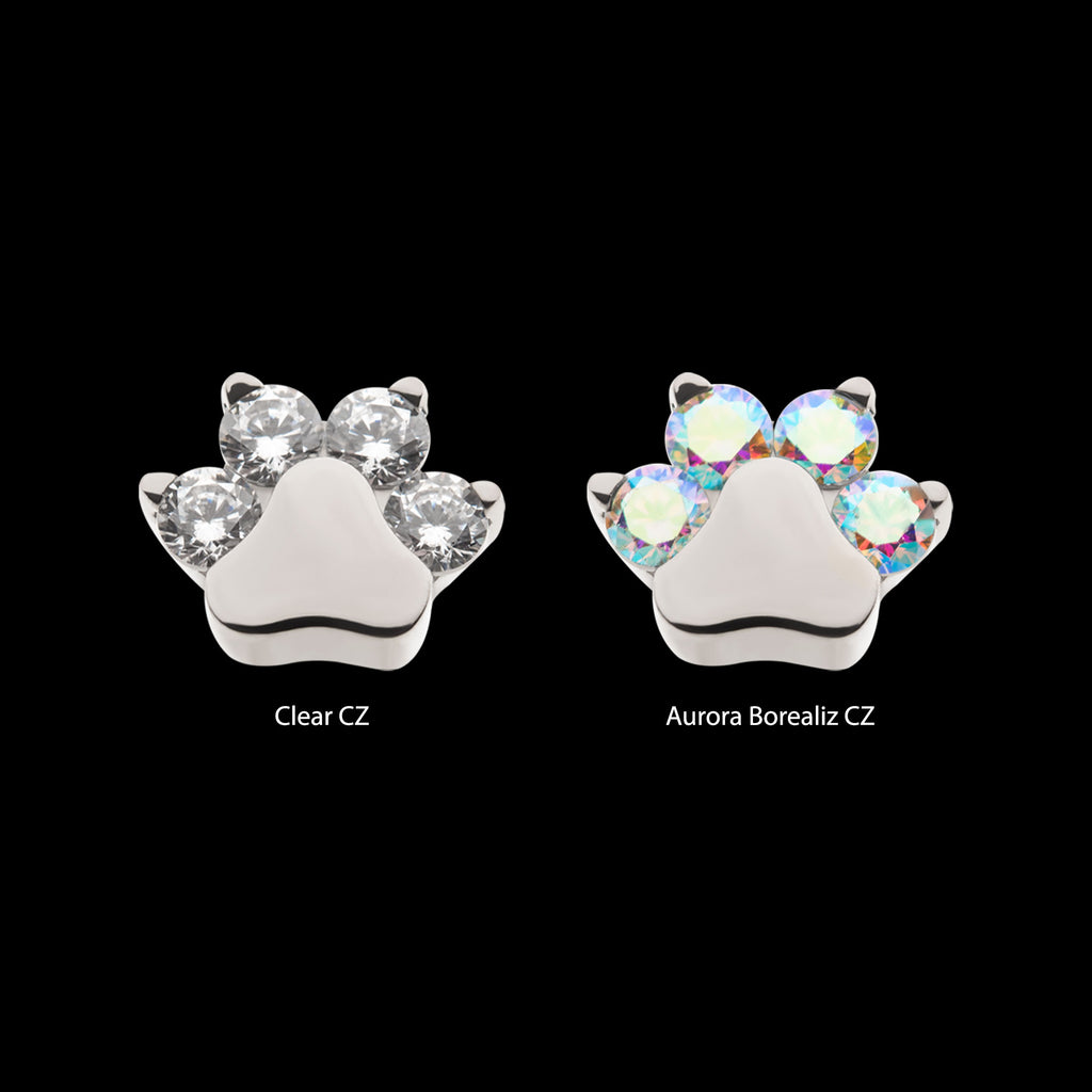 Prong Set CZ 4-Cluster Paw Flatback Stud Earring / Nosering - CZ in Titanium