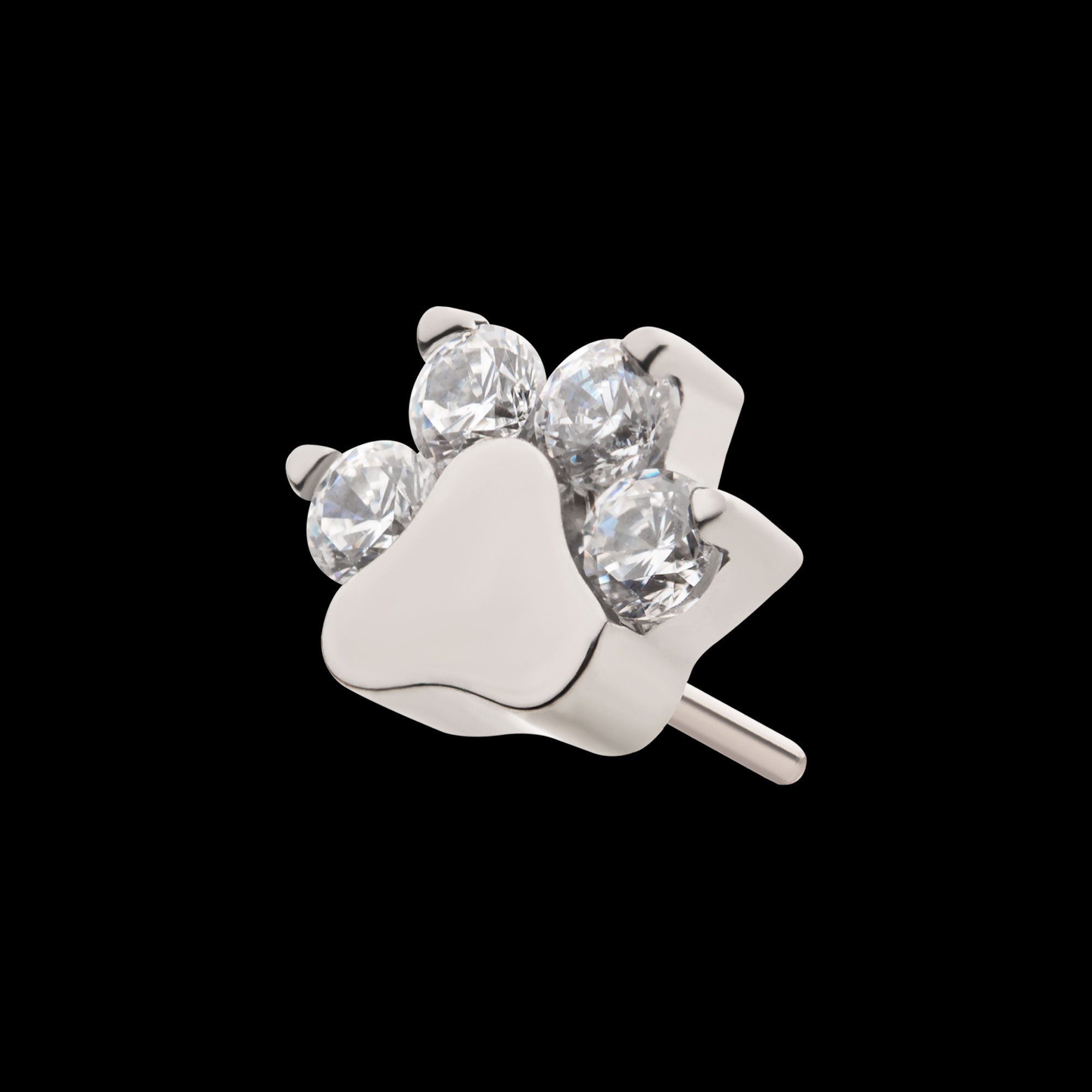 Prong Set CZ 4-Cluster Paw Flatback Stud Earring / Nosering - CZ in Titanium
