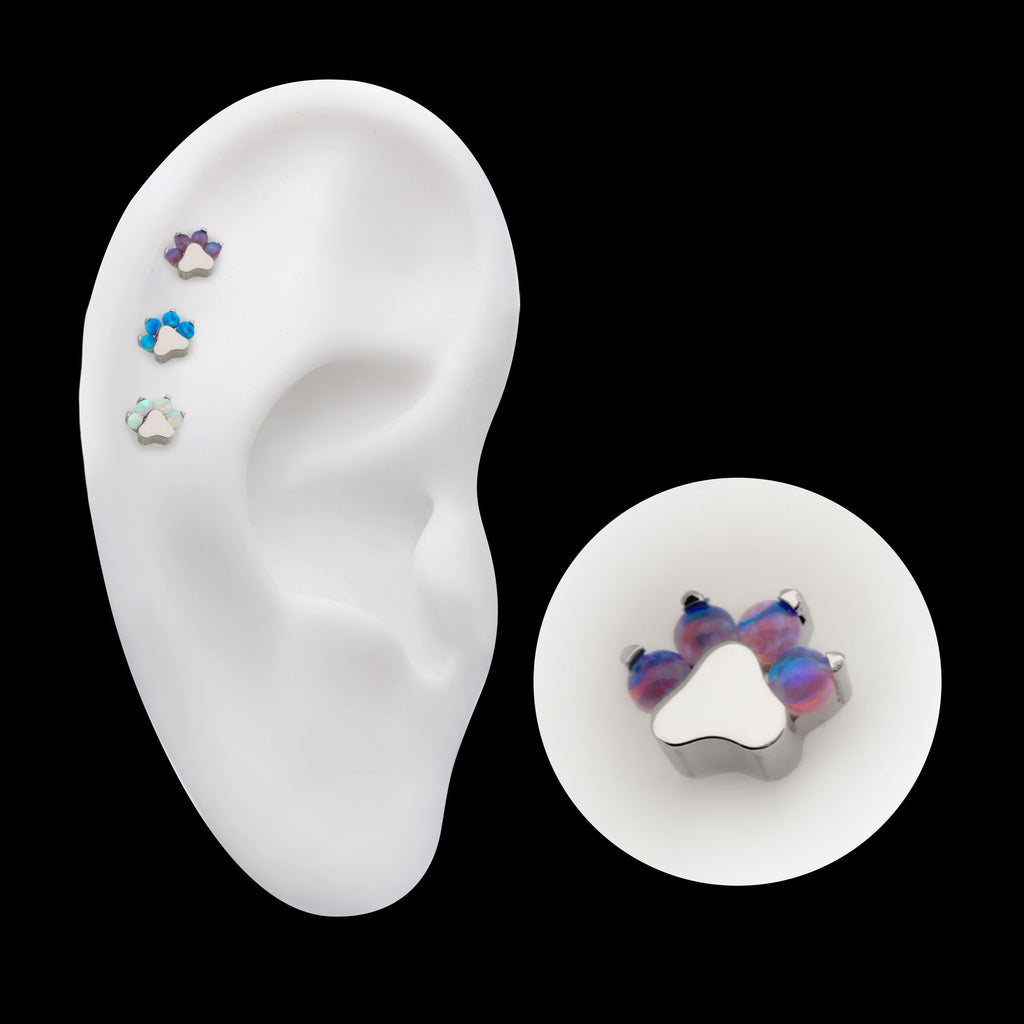Prong Set Opal 4-Cluster Paw Flatback Stud Earring / Nosering - Opal in Titanium