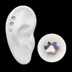 Prong Set Opal 4-Cluster Paw Flatback Stud Earring / Nosering - Opal in Titanium