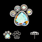 Bezel Heart & Round CZ Paw Flatback Stud Earring / Nosering - CZ in Titanium