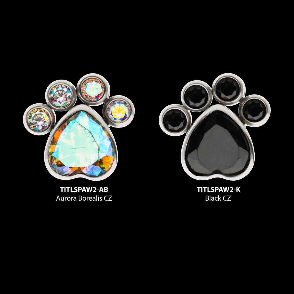 Bezel Heart & Round CZ Paw Flatback Stud Earring / Nosering - CZ in Titanium
