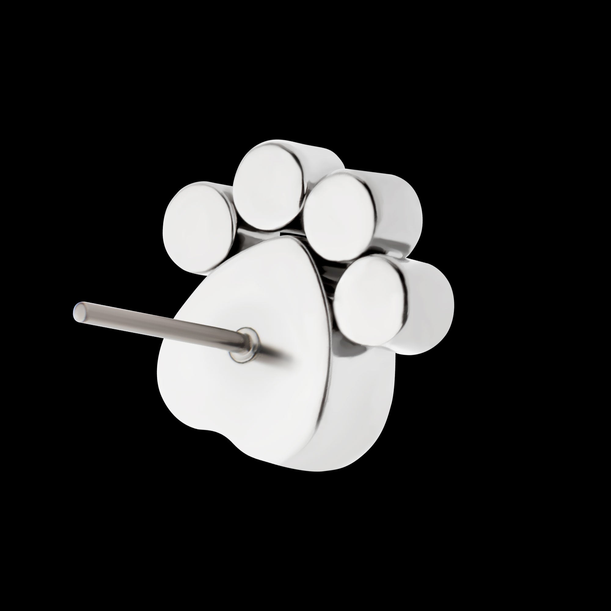 Bezel Heart & Round CZ Paw Flatback Stud Earring / Nosering - CZ in Titanium