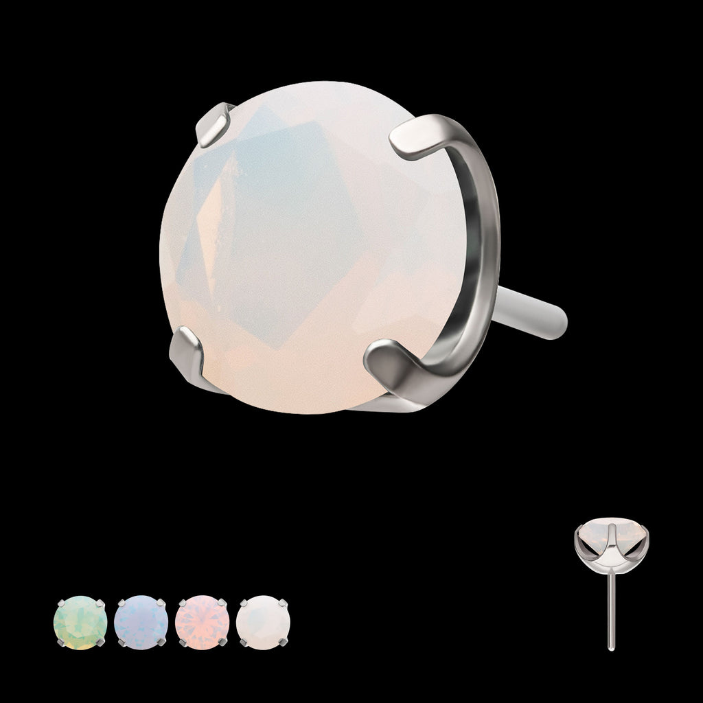 Low Profile 4 Prong Round Opalite Gem Flatback Stud Earring / Nosering - Opal in Titanium