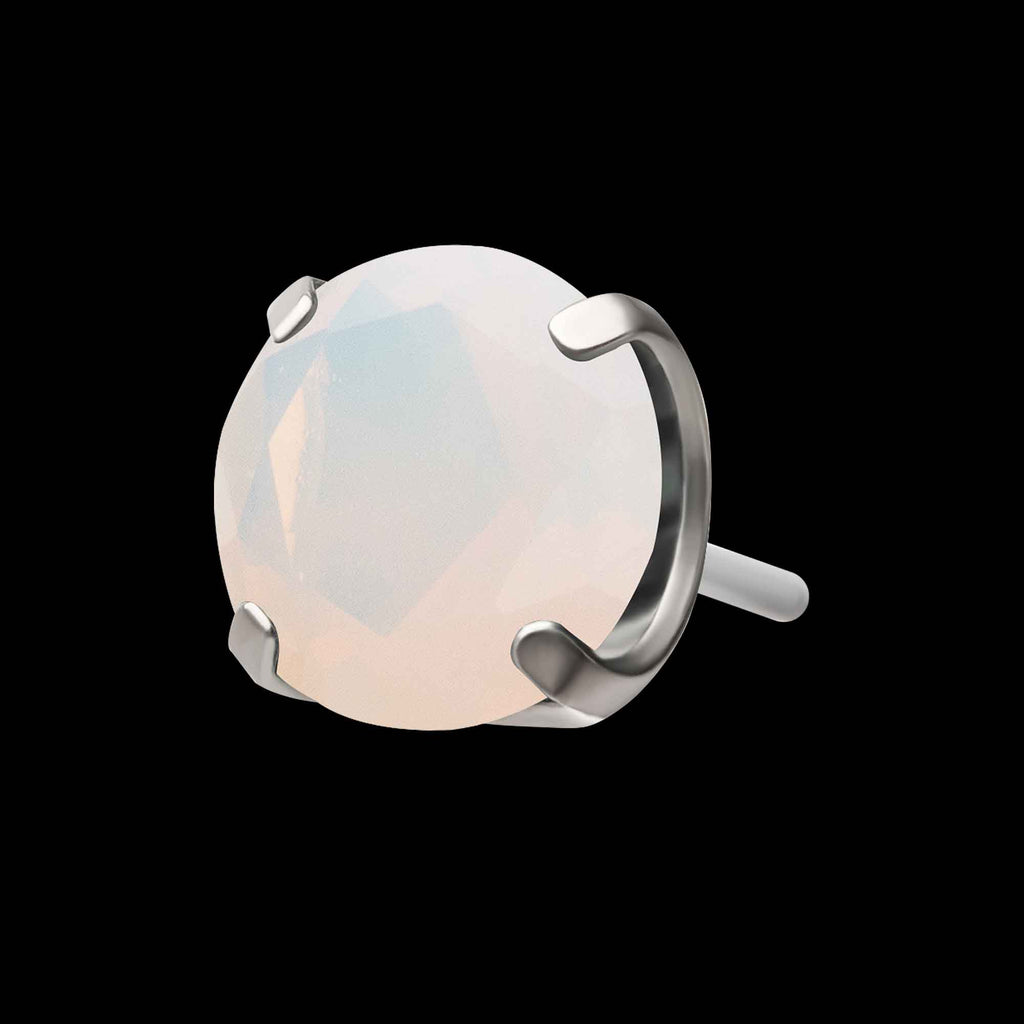 Low Profile 4 Prong Round Opalite Gem Flatback Stud Earring / Nosering - Opal in Titanium