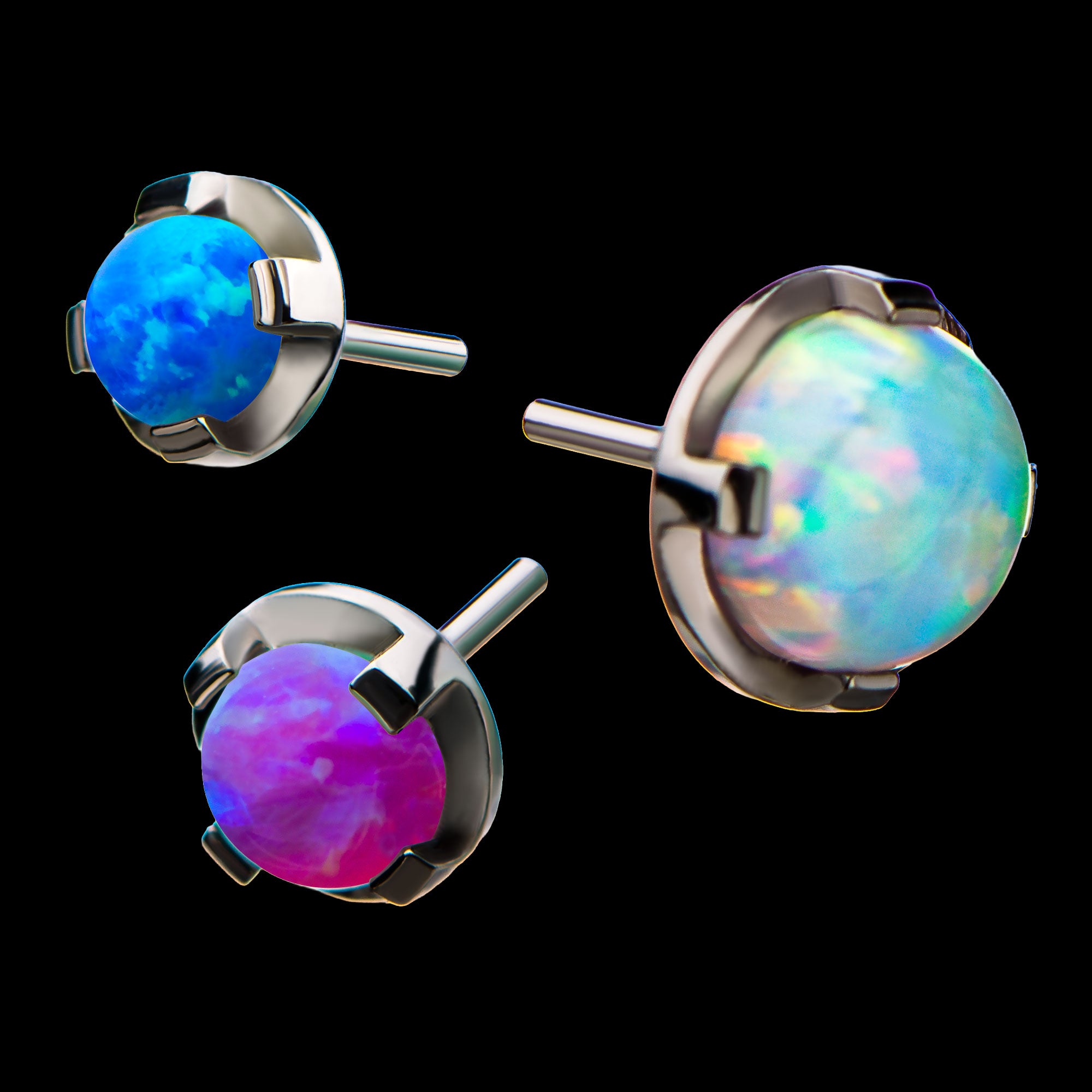 Synthetic Opal Prong Set s Flatback Stud Earring / Nosering - Synthetic Opal & Opal in Titanium