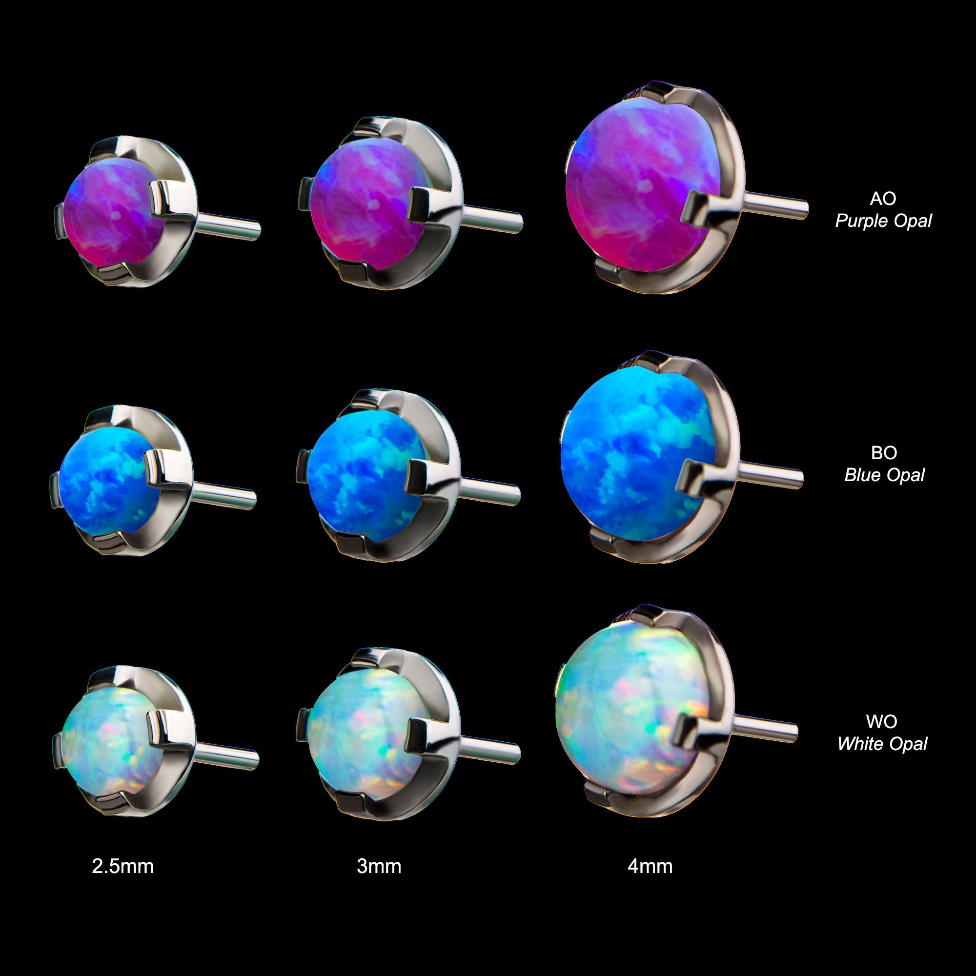 Synthetic Opal Prong Set s Flatback Stud Earring / Nosering - Synthetic Opal & Opal in Titanium