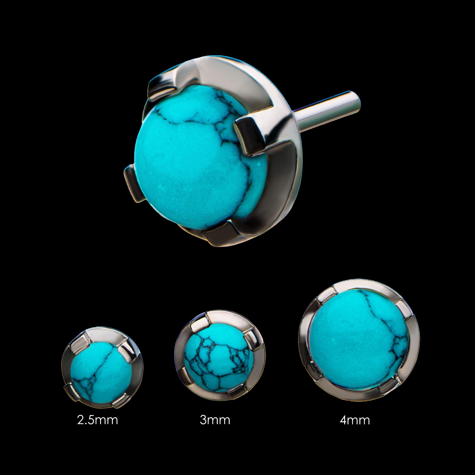 Synthetic Turquoise Prong Set s Flatback Stud Earring / Nosering - Titanium