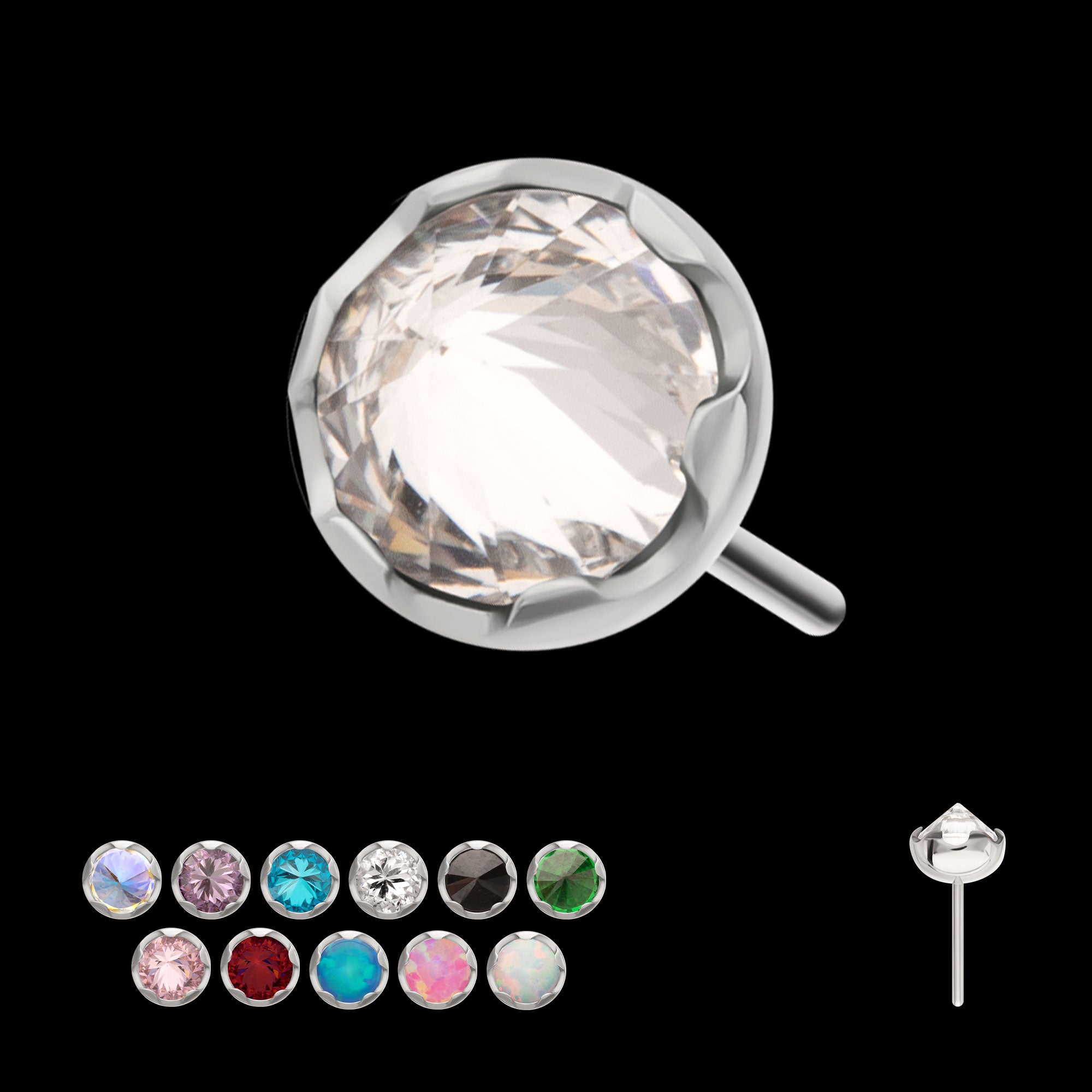Round Prong Set Inverse Gem Flatback Stud Earring / Nosering - Gem in Titanium
