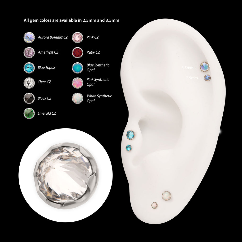 Round Prong Set Inverse Gem Flatback Stud Earring / Nosering - Gem in Titanium