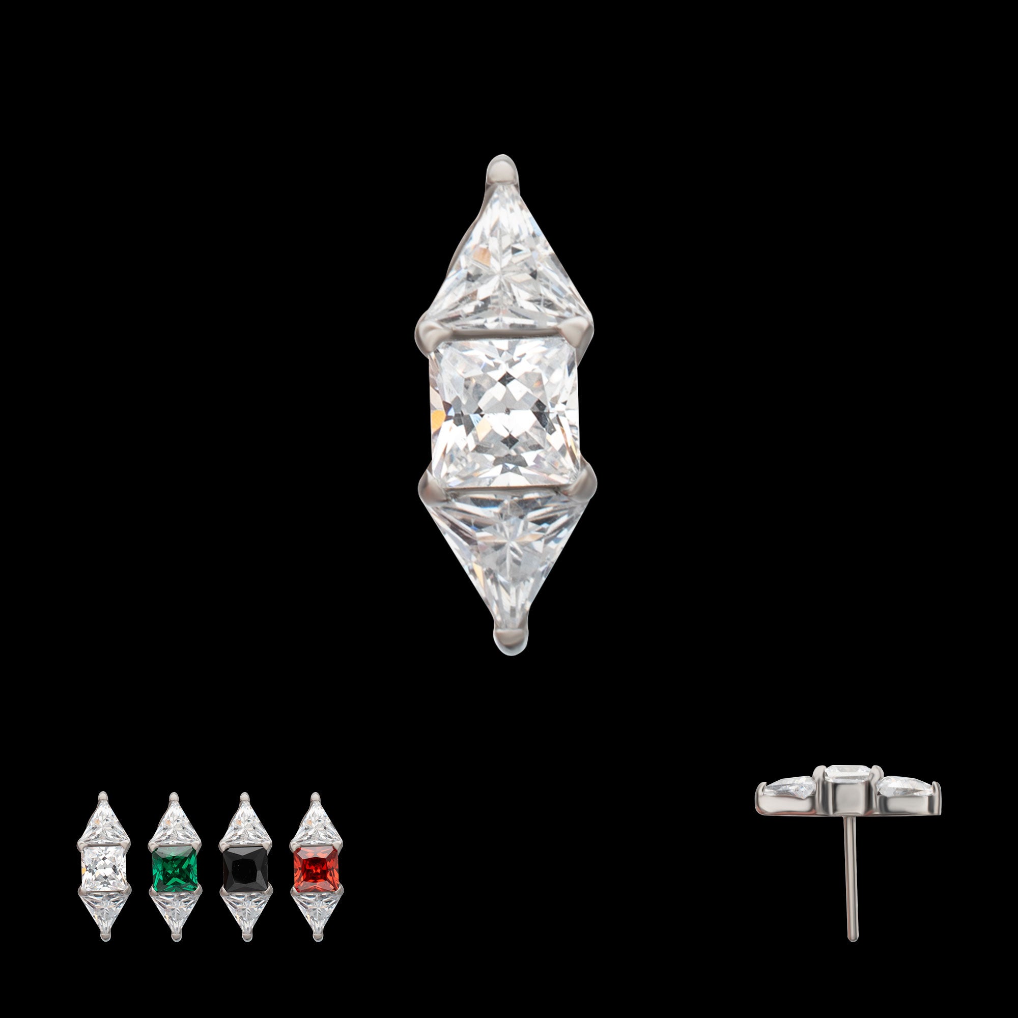 Tri-Linear Gem Cluster Flatback Stud Earring / Nosering - Gem in Titanium
