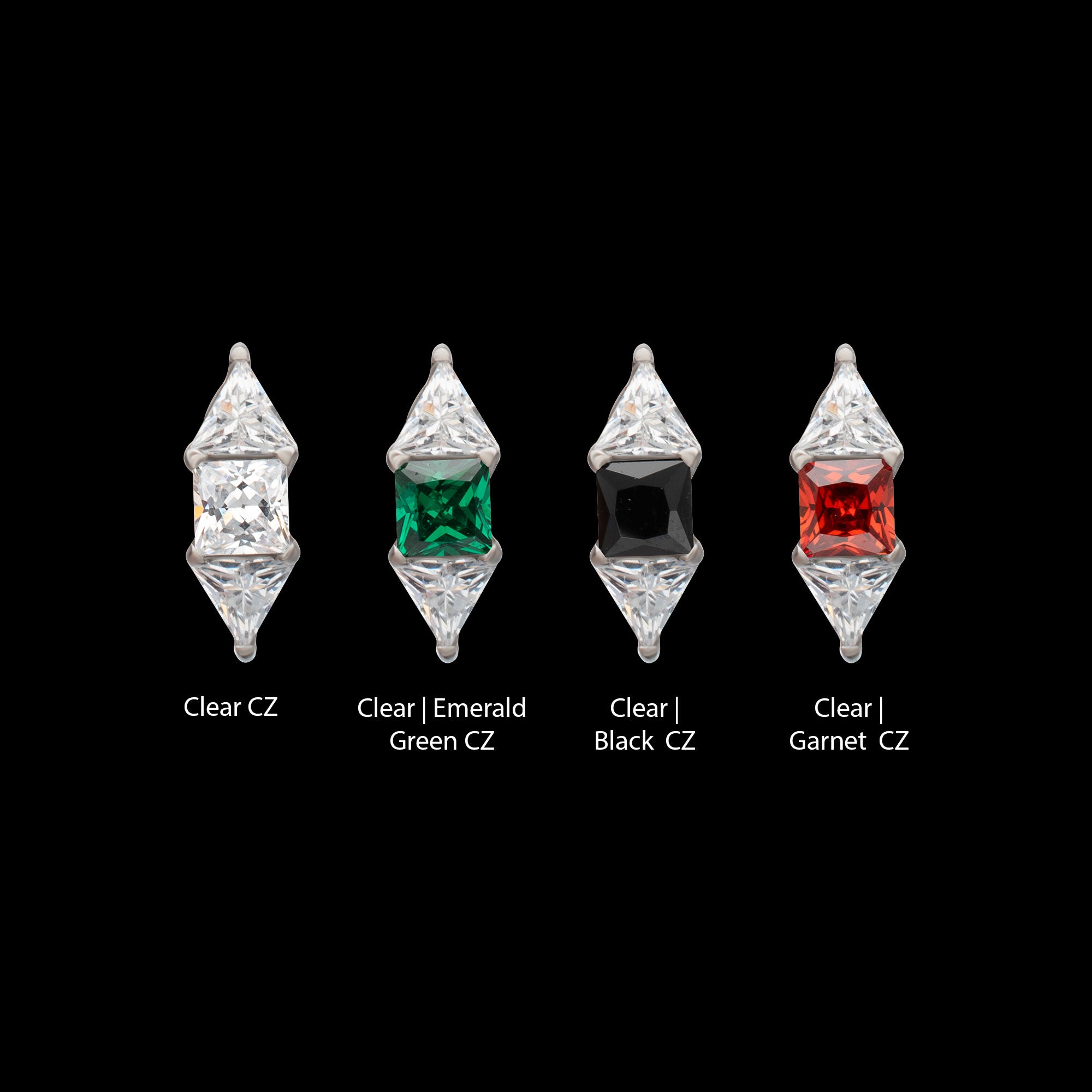 Tri-Linear Gem Cluster Flatback Stud Earring / Nosering - Gem in Titanium