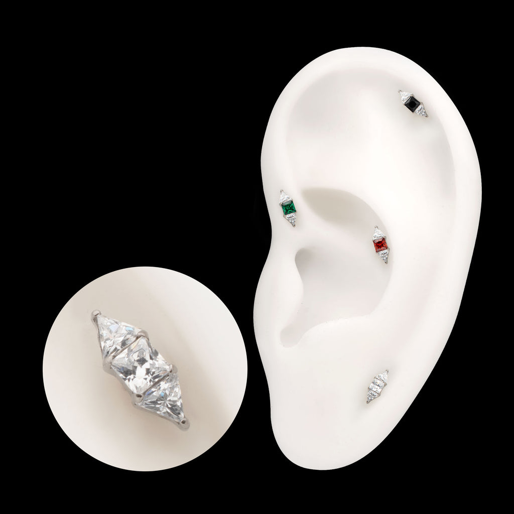 Tri-Linear Gem Cluster Flatback Stud Earring / Nosering - Gem in Titanium