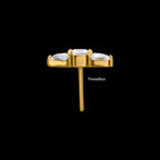 Tri-Linear Gem Cluster Flatback Stud Earring / Nosering - Gem in 24Kt Gold PVD Titanium