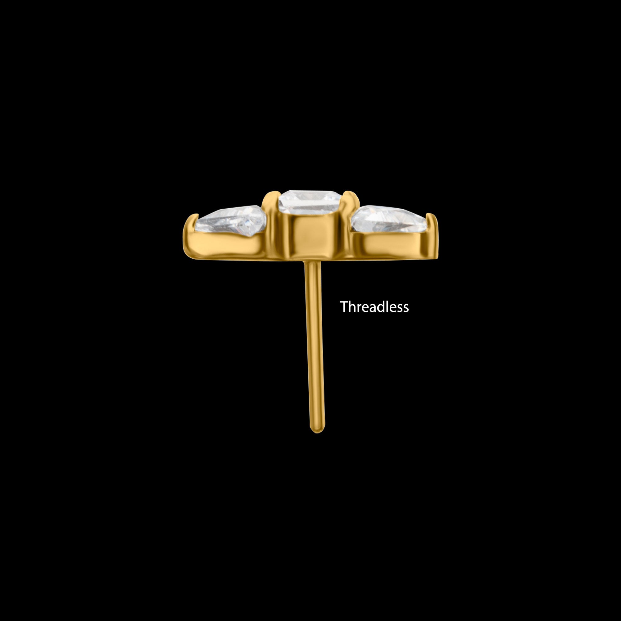 Tri-Linear Gem Cluster Flatback Stud Earring / Nosering - Gem in 24Kt Gold PVD Titanium