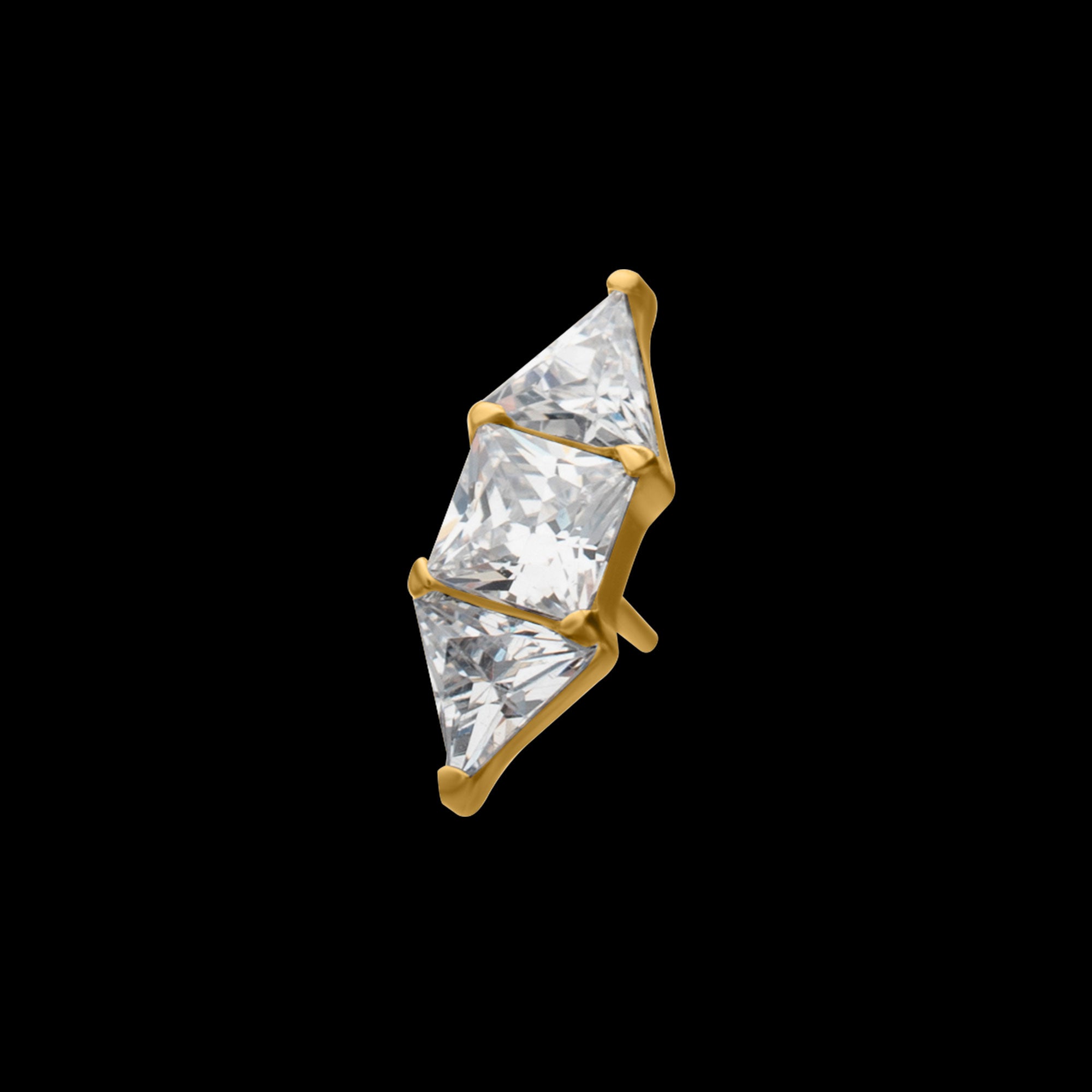 Tri-Linear Gem Cluster Flatback Stud Earring / Nosering - Gem in 24Kt Gold PVD Titanium