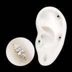 Tri-Linear Gem Cluster Flatback Stud Earring / Nosering - Gem in 24Kt Gold PVD Titanium