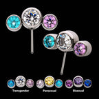 Bi-Trans-Pan Bezel Set CZ 3-Cluster Side Facing Flatback Stud Earring / Nosering - CZ in Titanium