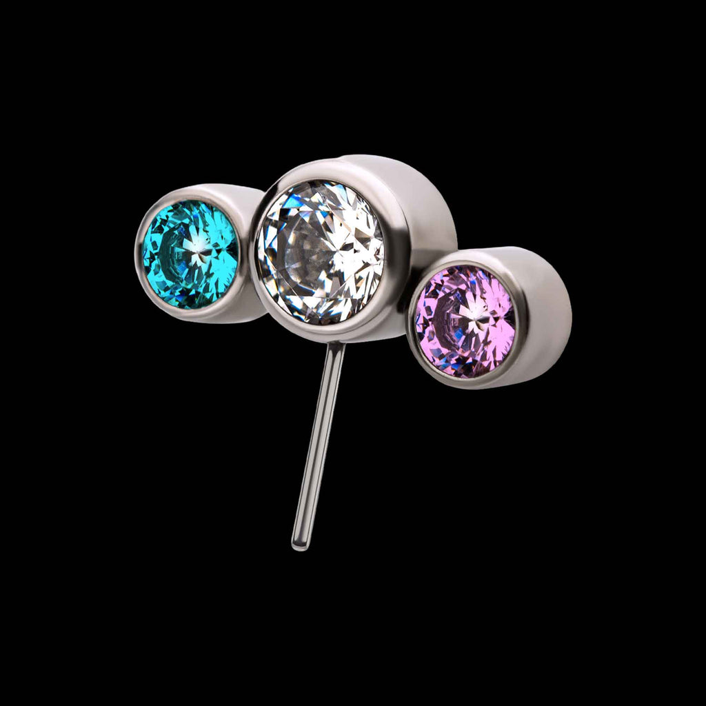 Bi-Trans-Pan Bezel Set CZ 3-Cluster Side Facing Flatback Stud Earring / Nosering - CZ in Titanium