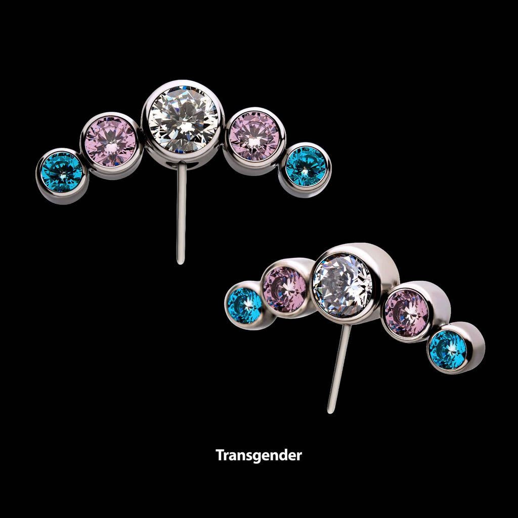 Transgender Bezel Set CZ 5-Cluster Side Facing Flatback Stud Earring / Nosering - CZ in Titanium